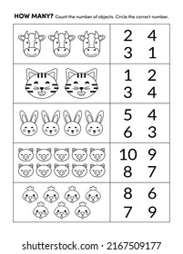Preschool Color and Count Math Practice Worksheet Early Learning Homeschool Daycare Education Page 18