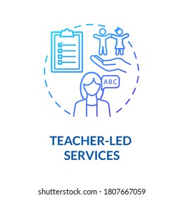 Preschool counselor services concept icon. Children after school club. Elementary schooling. Teacher led approach idea thin line illustration. Vector isolated outline RGB color drawing