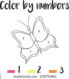 Preschool Counting Activities. Coloring page with colorful illustration. Color by numbers, printable worksheet. Educational game for children, toddlers and kids pre school age.