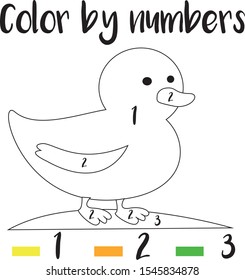 Preschool Counting Activities. Coloring page with colorful illustration. Color by numbers, printable worksheet. Educational game for children, toddlers and kids pre school age. Vector Eps. 8