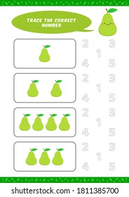 preschool counting learn worksheet tracing writing number activity vector template with cute avocado pear cartoon illustration for child kids