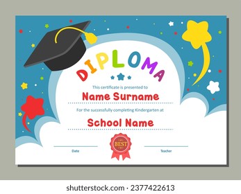 Preschool Diploma Certificate. Kindergarten Diploma Certificate. Kindergarten Certificate 