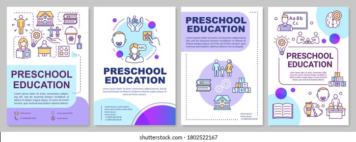 Preschool education brochure template. Childcare and parenting. Flyer, booklet, leaflet print, cover design with linear icons. Vector layouts for magazines, annual reports, advertising posters