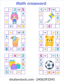 Preschool education examples for kids. Crossword puzzle for kids. Math crossword puzzle. Learning to count. Mathematical examples. 