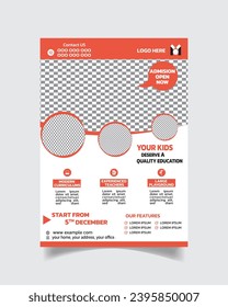 Pre-School and Education Flyer Template Design or School Admission Leaflet