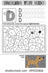 Preschool Education. Puzzle for children.  We study and write capital letters of the English alphabet. Black and white option printable worksheet for kindergarten and preschool. Color by letters. 