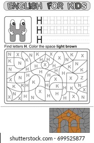 Preschool Education. Puzzle for children.  We study and write capital letters of the English alphabet. Black and white option printable worksheet for kindergarten and preschool. Color by letters. 