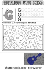 Preschool Education. Puzzle for children.  We study and write capital letters of the English alphabet. Black and white option printable worksheet for kindergarten and preschool. Color by letters. 