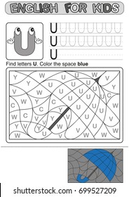 Preschool Education. Puzzle for children.  We study and write capital letters of the English alphabet. Black and white option printable worksheet for kindergarten and preschool. Color by letters. 
