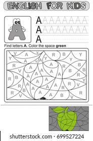 Preschool Education. Puzzle for children.  We study and write capital letters of the English alphabet. Black and white option printable worksheet for kindergarten and preschool. Color by letters. 
