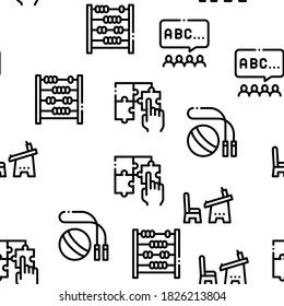 Preschool Education Seamless Pattern Vector Thin Line. Illustrations