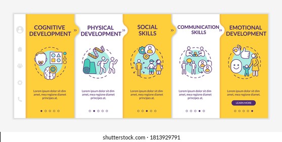 Preschool education tasks onboarding vector template. Parenthood and childhood. Kids development. Responsive mobile website with icons. Webpage walkthrough step screens. RGB color concept