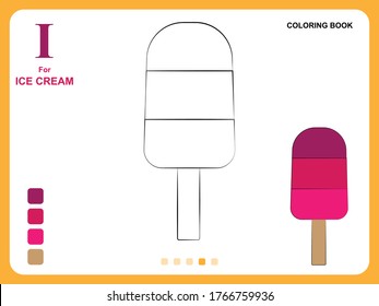 Preschool educational kids painting app game. Color painting practice on ice cream shape. Illustration of ice cream for coloring. Object color filling practice for kids. Coloring book pages for kids.