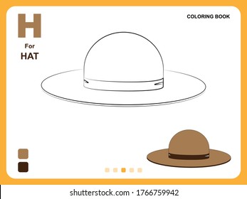 Preschool educational kids painting app game. Color painting practice on hat shape. Illustration of hat for coloring book. Object color filling practice for kids. Coloring book pages for kids.