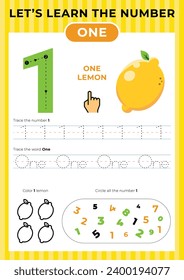 Preschool educational number learning tracing worksheet number 1 one
