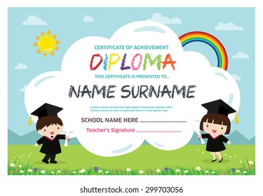 Preschool Elementary school cute Diploma certificate