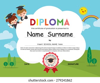 Preschool Elementary school Kids Diploma certificate background design template