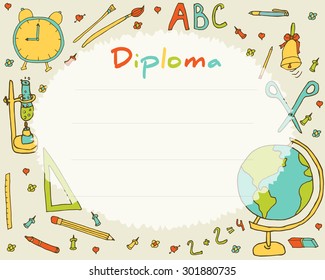 Preschool Elementary school. Kids Diploma certificate background design template. School diploma. 