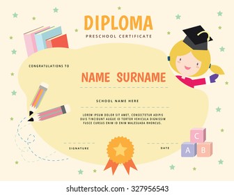 Preschool Elementary School Kids Diploma Certificate