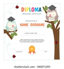 Preschool Elementary School Kids Diploma Certificate Stock Vector ...