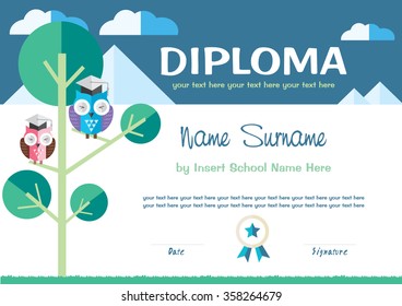Preschool Elementary school Kids Diploma certificate background design template