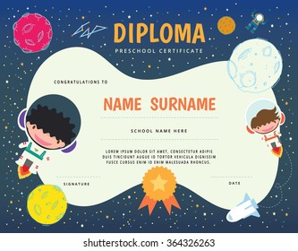 Preschool Elementary School Kids Diploma Certificatethe Stock Vector ...