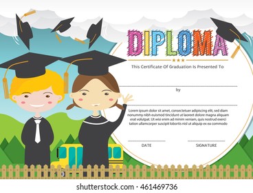 Preschool Elementary School Kids Diploma Certificate Background Design Template