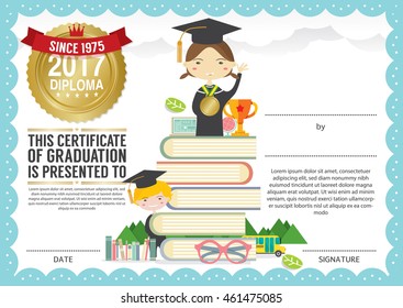 Preschool Elementary School Kids Diploma Certificate Background Design Template 