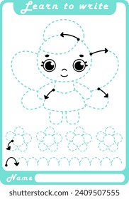 Preschool Fine Motor Worksheet - Dotted Lines. Learn to write. Trace sheet. Illustration and vector outline - A4 paper, ready for printing. Workbook for kids handwriting repeat. Fairy princess