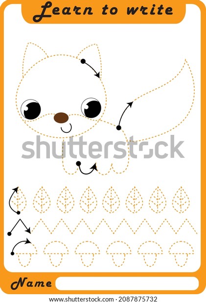 Preschool\
Fine Motor Worksheet - Dotted Lines.  Squirrel. Learn to write.\
Trace sheet. Illustration and vector outline - A4 paper, ready for\
printing. Workbook for kids handwriting\
repeat.