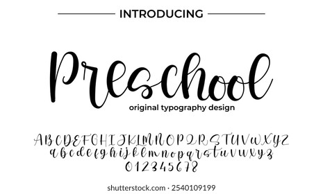 Preschool Font Stylish brush painted an uppercase vector letters, alphabet, typeface