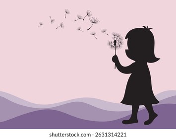 Preschool girl kid holding  flower. Cartoon kid character.