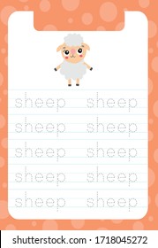 Preschool handwriting practice sheet sheep. Educational children .Tracing Worksheet, Exercises for kids and toddlers - illustration and vector outline