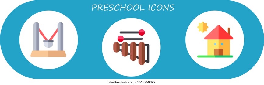 preschool icon set. 3 flat preschool icons.  Collection Of - playground, xylophone, kindergarden icons