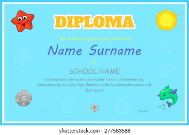 Preschool Kids Diploma certificate background  design template vector