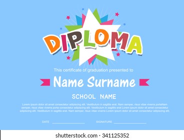 Preschool Kids Diploma certificate background design template