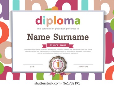 Preschool Kids Diploma Certificate Background Design Template