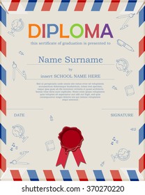 Preschool Kids Diploma certificate background design template.Kids Education background design template.Knowledge design icon element collection set written on blackboard background vector, eps10