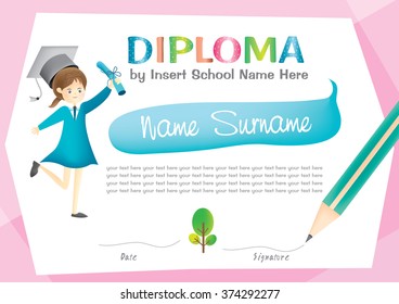 Preschool Kids Diploma certificate background design template
