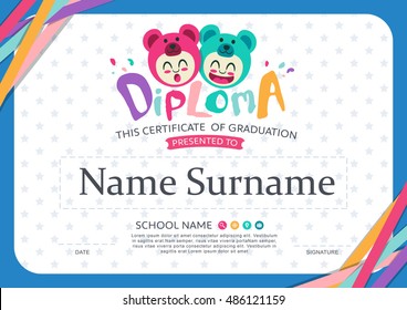 Preschool Kids Diploma certificate background design template
