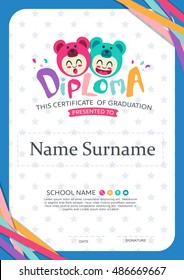 Preschool Kids Diploma certificate background design template