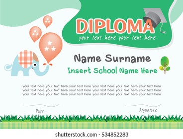 Preschool Kids Diploma certificate background design template