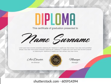 Preschool Kids Diploma Certificate Background Design Template