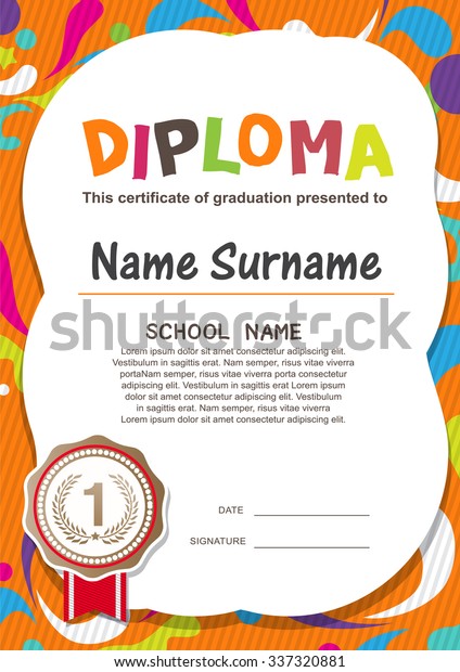 Preschool Kids Diploma Certificate Background Design Stock Vector ...