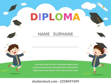 Preschool Kids Diploma ,School Kids Diploma certificate background design template