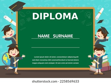 Preschool Kids Diploma ,School Kids Diploma certificate background design template