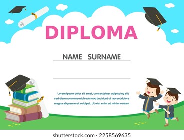 Preschool Kids Diploma ,School Kids Diploma certificate background design template