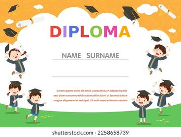 Preschool Kids Diploma ,School Kids Diploma certificate background design template