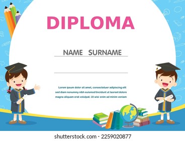 Preschool Kids Diploma ,School Kids Diploma certificate background design template