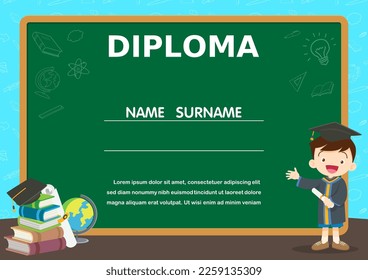 Preschool Kids Diploma ,School Kids Diploma certificate background design template